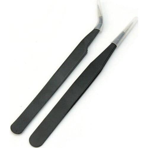 Nail Art Rhinestones Eyelashes Extension Straight & Curved Tweezers Tool Set-Black