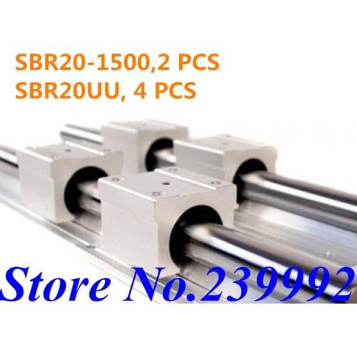 SBR20 linear guide set: 2 pcs of SBR20 1500mm 20mm linear guide cnc router part +4 pcs SBR20UU linear bearing blcok