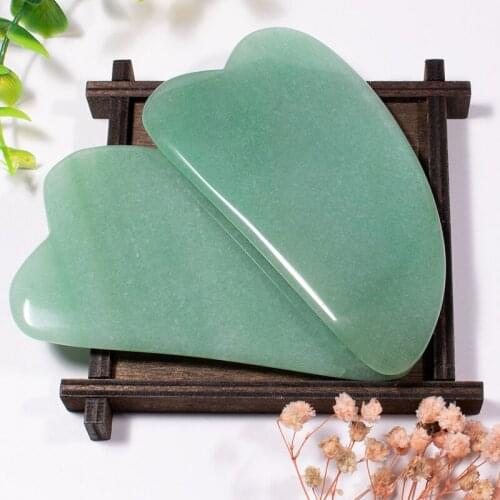 Natural Jade Stone Green Aventurine Guasha V Shape Scraper Acupuncture Body Massager Health Care Beauty Massage Tool