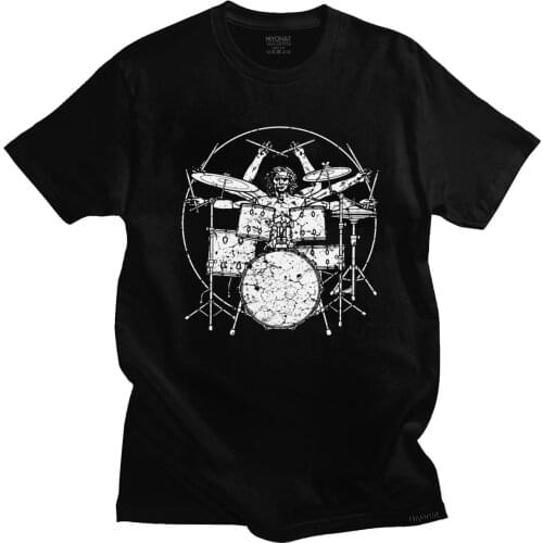 Novelty Cute Vitruvian Man On Drums Tshirt Men Short Sleeved Printed Drummer Tee Drumming T Shirts Soft Cotton T-shirt Clothing