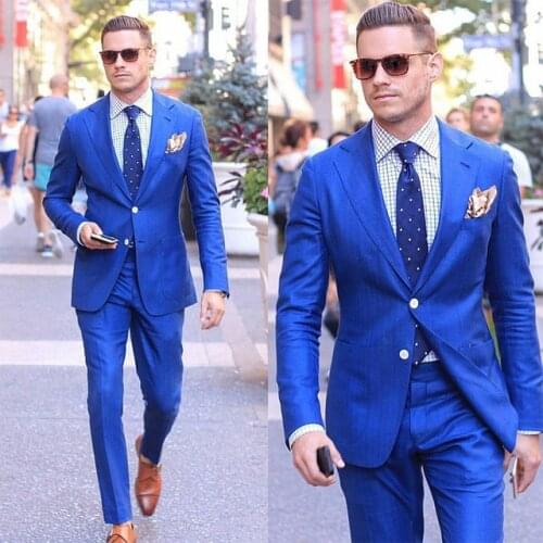 New Fashion Two Buttons Royal Blue Groom Tuxedos Notch Lapel Groomsmen Mens Suits Blazers (Jacket+Pants+Tie) W:769