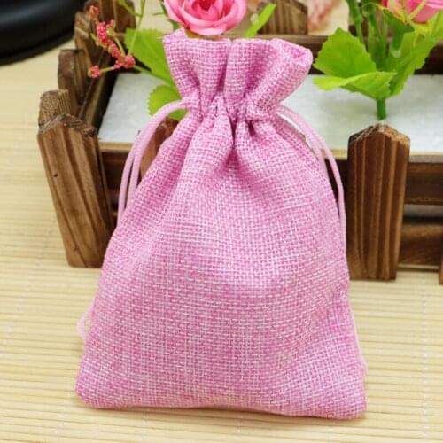 Wholesale 50pcs 10*14cm Pink Jute Bag Small Drawstring Gift Bag Incense Storage Linen Bag Candy Gifts Jewelry Packaging Bags