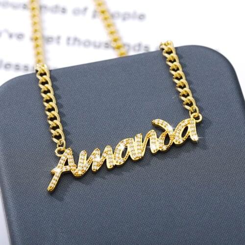 Personalized Name Necklace For women Cubic Zirconia Customized Letter Choker Fashion Stainless Steel Cuban chain Birthday Gift