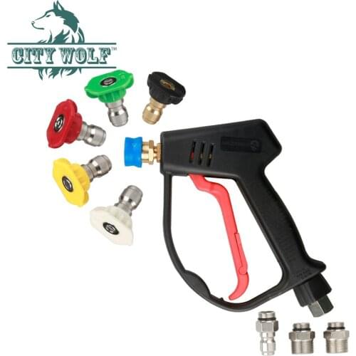4000PSI High Pressure Washer Gun Copper Brass Car Wash Metal Gun Total Stop Brass Valve Core Car Cleaing Accessory WIth 5 Nozzle