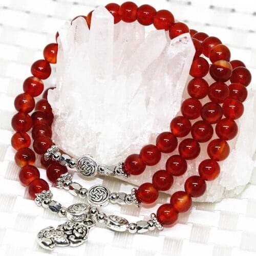Natural stone red beads stone carnelian onyx agat 6mm round multilayer bracelets women luxury weddings party gift jewelry B2197