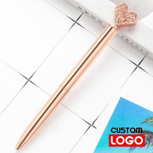 New Creative Metal Rotating Ballpoint Pen Hollow Love Couple Custom Logo Text Lettering Signature Pen Gift Pen for Girls