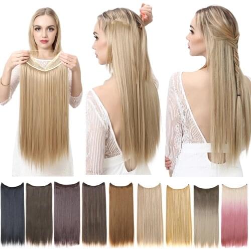 SARLA No Clip Halo Hair Extension Ombre Synthetic Artificial Natural Fake False Long Short Straight Hairpiece Blonde For Women