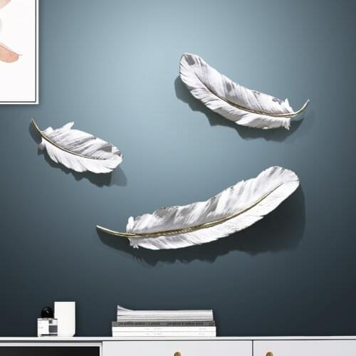 Modern Resin 3D White Luxury Feather Wall Hanging Ornaments Crafts Home Livingroom Sofa Background Wall Sticker Mural Decoration