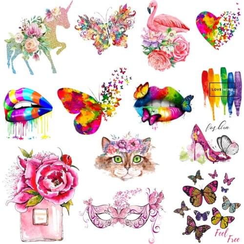 Butterfly /Lips Heat Transfer For Clothing Iron On Transfers For Clothes Applique Thermal Stickers For DIY Washable Shirt Skirt