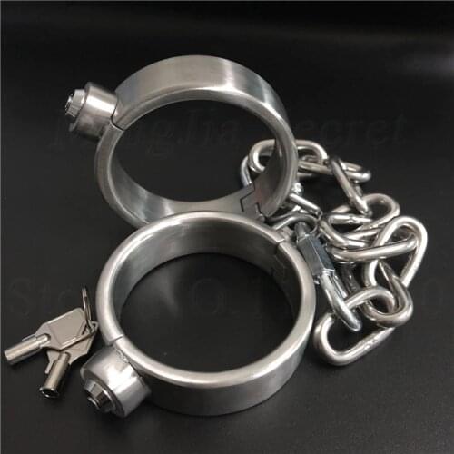 Heavy Hi-Q Stainless Steel Press Lock Neck Collar Handcuffs Ankle Cuff Restraints Fetish BDSM Adult Games Sex Toys For Couples