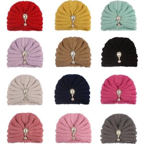 Knitted winter girls hat candy color hat childrens headgear with drill hat baby hat turban hat newborn baby hat accessories