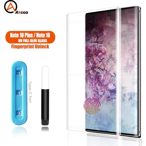 Akcoo Note 10 Plus Tempered Glass Screen Protector fingerprint unlock for Samsung Galaxy Note 10 UV Glass Screen film full Cover
