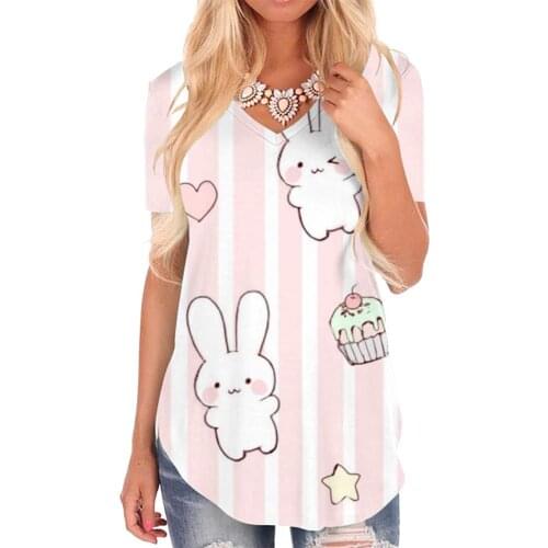 Giyu Brand Rabbit T-shirt women Animal V-neck Tshirt Love Funny T shirts Cake Tshirts Printed Womens Clothing Fashion