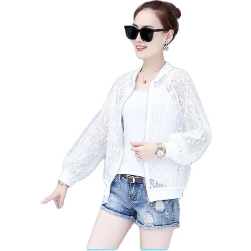 Spring and Summer Womens Large Size Thin Loose-Fitting Versatile Breathable Trendy Lace Shirt Sun Protection Jacket Coat