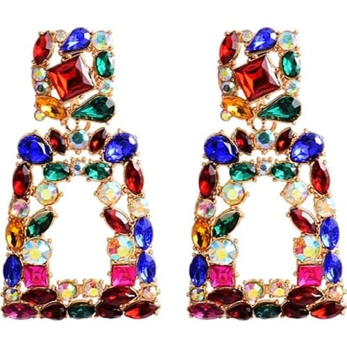 Womens Long Metal Pendant Earrings, Colored Crystal Pendant Earrings, Womens Boutique Jewelry Accessories