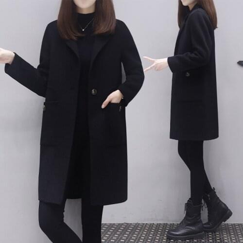 Retro Black Double-sided Cashmere Coat Womens 2021 Spring New Loose Small Slim Fashion Woolen Coat