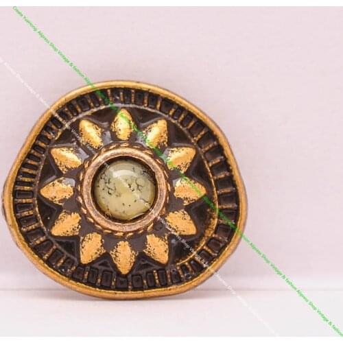 10Pcs 19*18Mm Vintage Brass Sun Star Flower Turquoise Conchos for Diy Leathercraft Wallet Purse Leather Case Belt Ornament