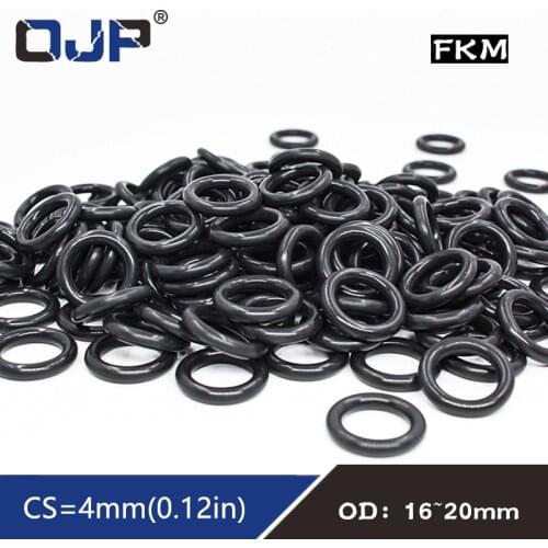 10PC/Lot Fluorine rubber Ring Black FKM Orings Seals 4mm Thickness OD16/18/20mm O Rings Seal Gasket Oil Ring Fuel Sealing Washer