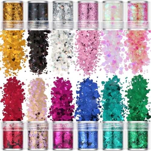 12 Colors Mixed Holographic Makeup Chunky Glitter Face Body Eye Hair Nail Epoxy Resin Festival Chunky Hexagons Glitters