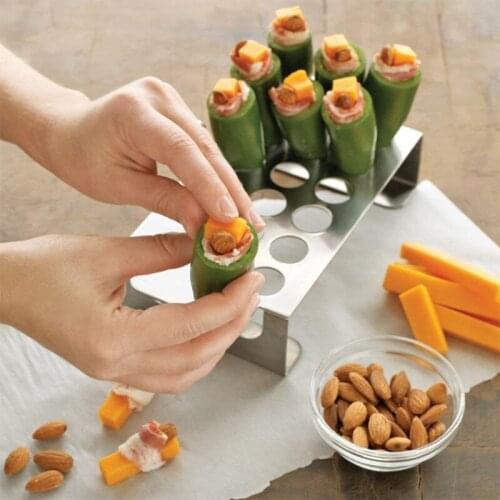 Round hole grill Stainless Steel Rack Non-Stick 18 Holes Chili Chicken Leg Barbecue Roasting Stand with Handle BBQ shelf 2pcs