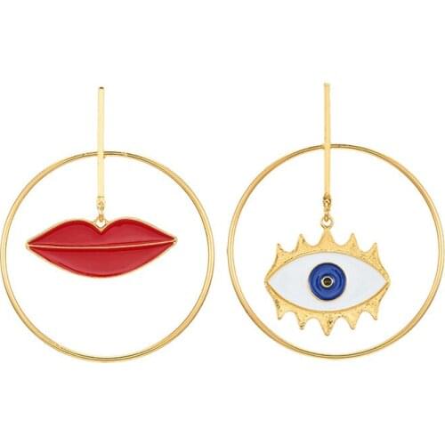 2021 Fashion Street Style Asymmetric Lip Evil Eye Charm Gold Loop Drop Earrings For Women Punk Party Earrings For Lady jewelry