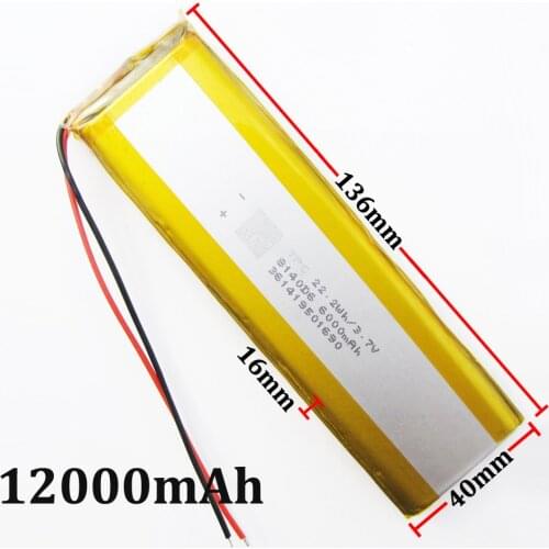 3.7V 12000mAh Lithium Polymer Rechargeable Battery Li-Po For GPS PSP DVD Power bank 9" 11" PAD Tablet PC laptop nootbook 1640138