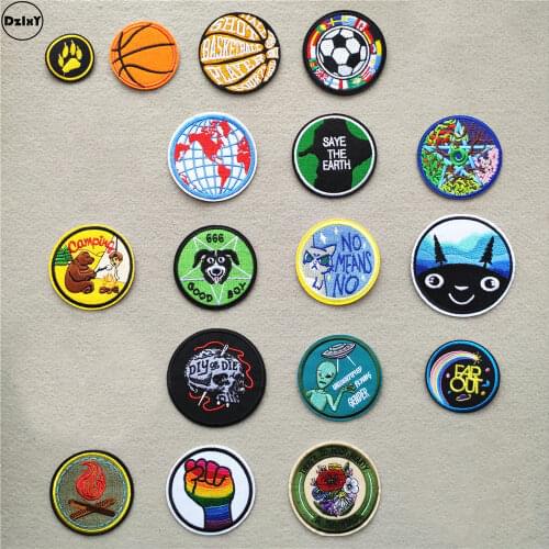 46 Styles can Choose) Round Ball Patches for Clothing Embroidered Appliques Iron on Badges Stripes Circle Stickers on Clothes