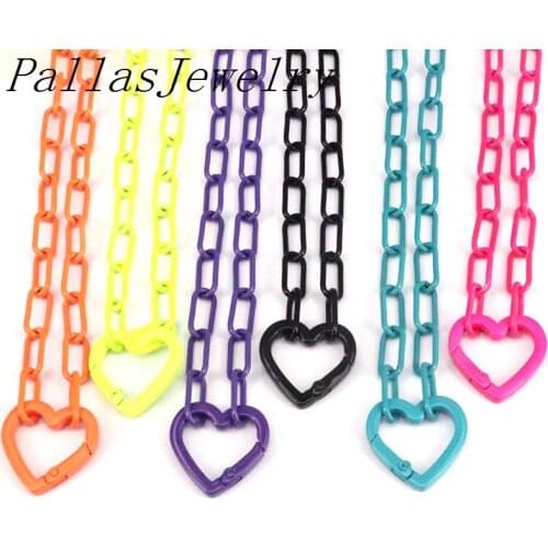 5Pcs New design Colorful enamel link chain necklace, enamel heart spring clasp charm jewelry popular necklace