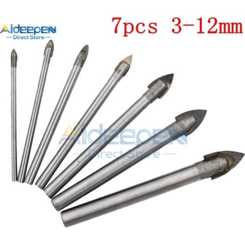 7Pcs/set 3/4/5/6/8/10/12mm Drill Bits Cemented Carbide Triangle Drill Bits Glass Marble Ceramic Tile Hole Opener Shovel Bits