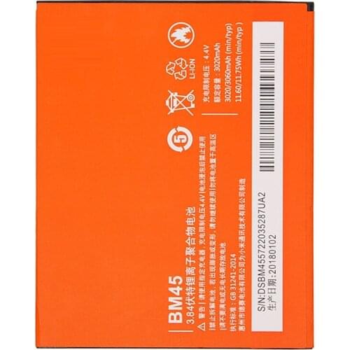 BM45 Mobile Phone Battery For Xiaomi Redmi Note 2 Hongmi Note2 Replacement Batteries Real Capacity 3020mAh