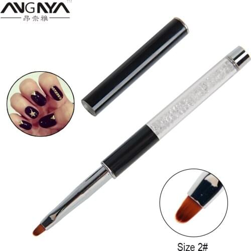 ANGNYA 1Pcs Nail Art UV Gel Polish Painting Brush Pen Size 1#2# Oval Crystal Metal Black Handle Nail Art Drawing Manicure Tools