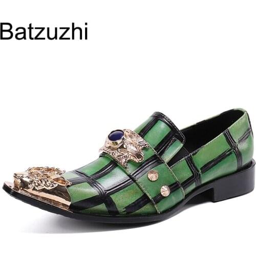 Batzuzhi 2021 New Handmade Mens Shoes Personality Iron Toe Leather Dress Shoes Men Slip-on Formal Business, Party Zapatos Homb