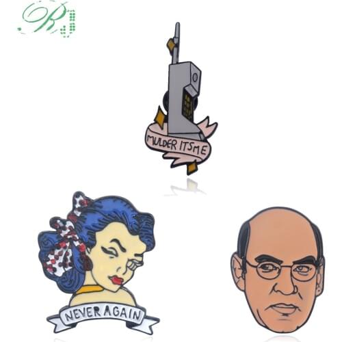 RJ X-Files Betty Skinner Figure Brooches Alien 90s Scully Phone Mulder Its Me Enamel Badge Pin Men Bag Shirt Jewelry Xmas Gift