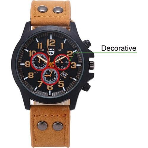 Men Watch Luxury Dial Sports Unique Design Brand Quartz Wrist Watch Men Clock Business Leather Strap Relogio Masculino Saat