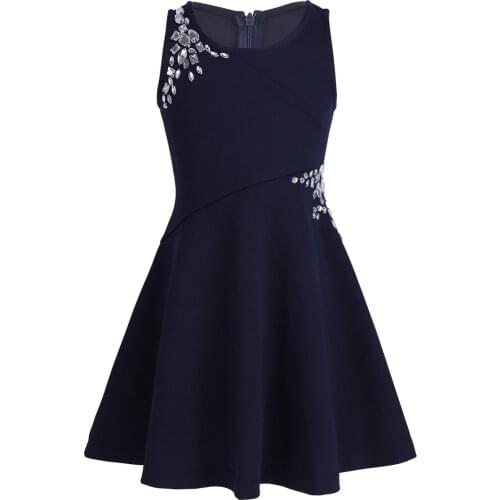 Kids Summer Shiny Rhinestones Princess Dress Vestido Girls Performance Costumes Children Birthday Party School Casual Dresses