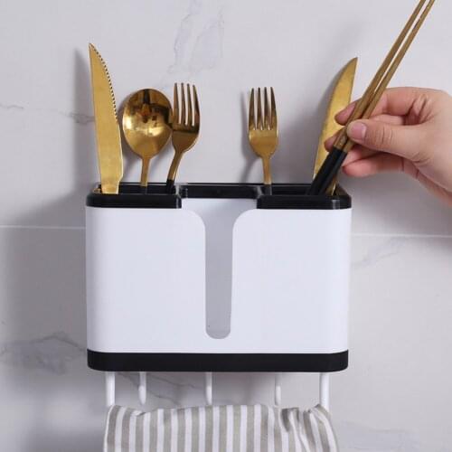 Home Wall-mounted Spoon Fork Chopstick Fork Storage Shelf with Hook Anti-moisture Wall Mounted Cutlery Drain Kitchen Organizer