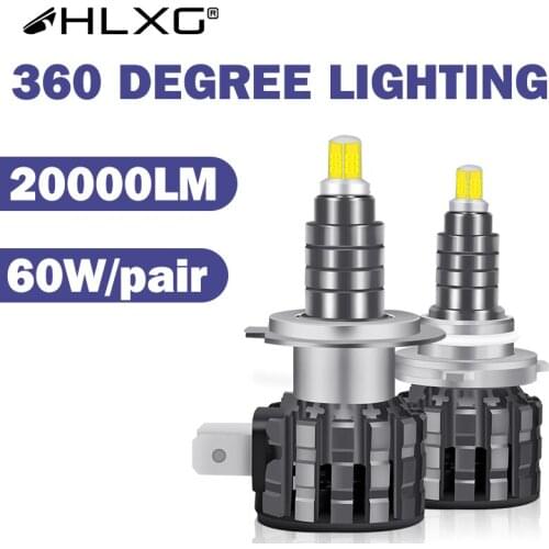 HLXG led H4 360 h7 20000LM H11 H8 H9 9005 9006 HB3 HB4 h7 led headlight lamp auto bulbs 12V car Light 360 no dark spot 6000K