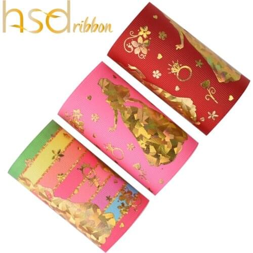 HSDRibbon HSD-Design Genuine 75MM 3inch princess series foil Printed on Grosgrain Ribbon 50yards/roll