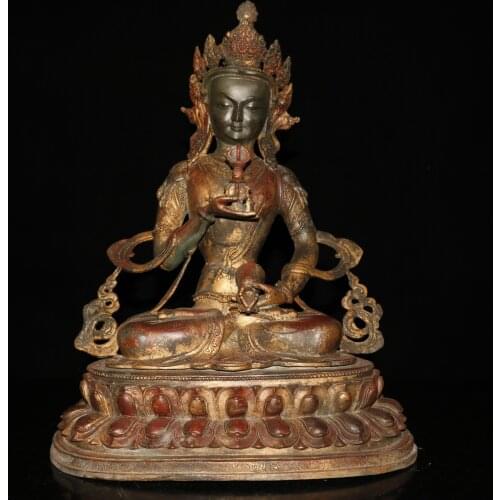 18" Tibet temple collection Old Bronze Cinnabar Lacquer Vajrasattoo Sitting Buddha Vajrasattva Bodhisattva Ornaments Town House