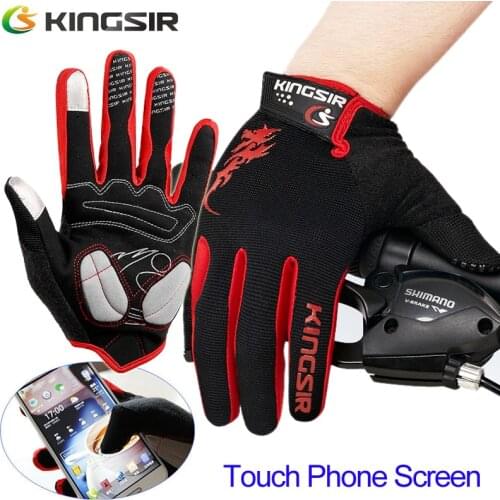 Kingsir Shockproof Road MTB Bike Cycling Gloves Touch Screen Bicycle Gloves Full Finger Women Men Motorcycle Racing luvas M XXL