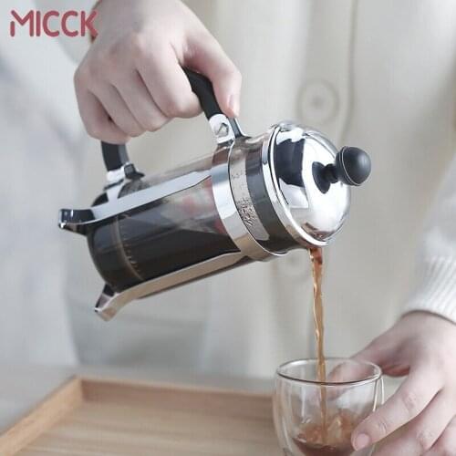 MICCK French Coffee Presses Pot Glass Heat Resistant Coffee Tea Filter Cup Stainless Steel Mocha Pot Cafetera Expreso Percolator