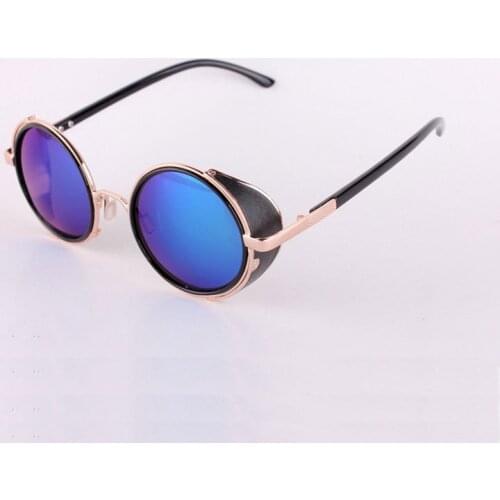 Mens Cooling Glasses Black Round Lenses Sunglasses Gold Frames Oculos Steampunk Feminino Mirro Lens Metal Alloy Frame Retro