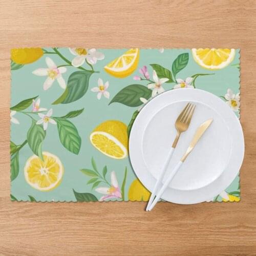 Set of 6 Plant Fruit Lemon Floral Placemats for Dining Table Place Mat in Kitchen Accessories Cup Wine Mat