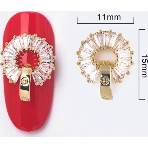 Latest 5pcs/lot alloy metal Zircon Nail art decoration luxury zircon rhinestone Hollow Ring nails jewelry top-level nail Charms