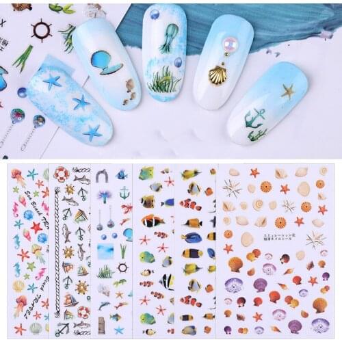 New arrived 3D Nail Stickers Decals 1 sheet Ocean Storm Summer Adhesive Stickers Nail Art Tattoo Decoration Z0163