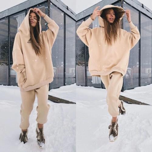 Autumn Winter Streetwear Women Joggers 2 Piece Sets Hooded Sweatshirt Pants Two Piece Set Tracksuit Women Sportwear Joggers