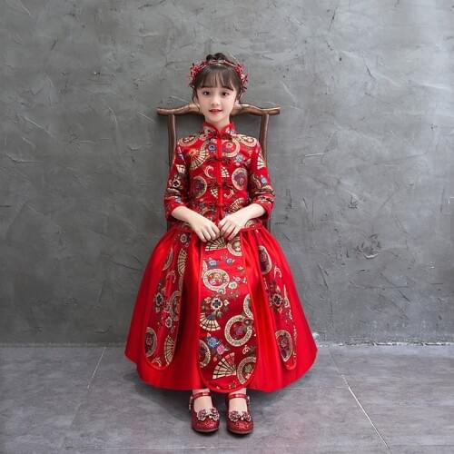 Girls Birthday Party Dress Flower Girl Wedding Gown Formal Kids Dresses For Girls Chinese Hanfu New Years Clothes