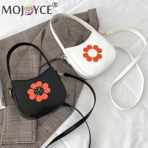 Casual Women Flower Printing Shoulder Crossbody Bag Fashion Solid Color PU Leather Top-handle Bags Portable Zipper Mini Purse