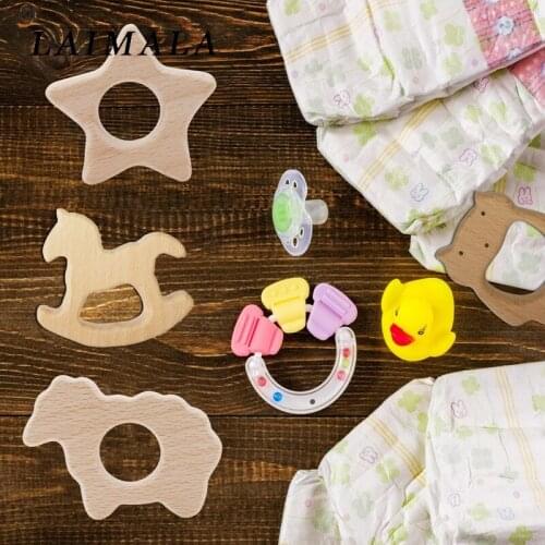Natural Wooden Baby Teether Cartoon Animal Shape Wooden Baby Teether Toy Safe Newborn Kids Teething Toys Baby Shower Gift