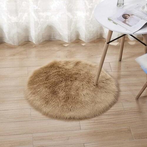 Simple Soft Faux Sheepskin Area Rugs Round Bedroom Living Room Floor Pad Shaggy Plush Bedside Rugs